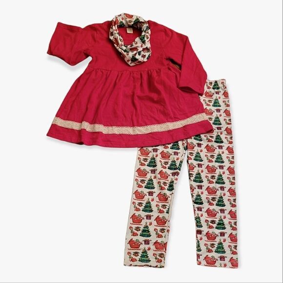 NWT Christmas Elves Tunic, Pants & Scarf Girl 3Pcs Clothes Set - Picture 4 of 6